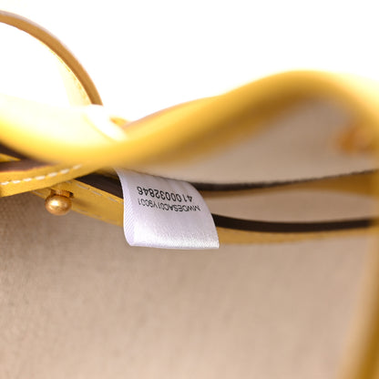 MCM Lauretos Spanish Calfskin Medium Himmel Drawstring Bucket Bag Lemon Gold 7 of 10