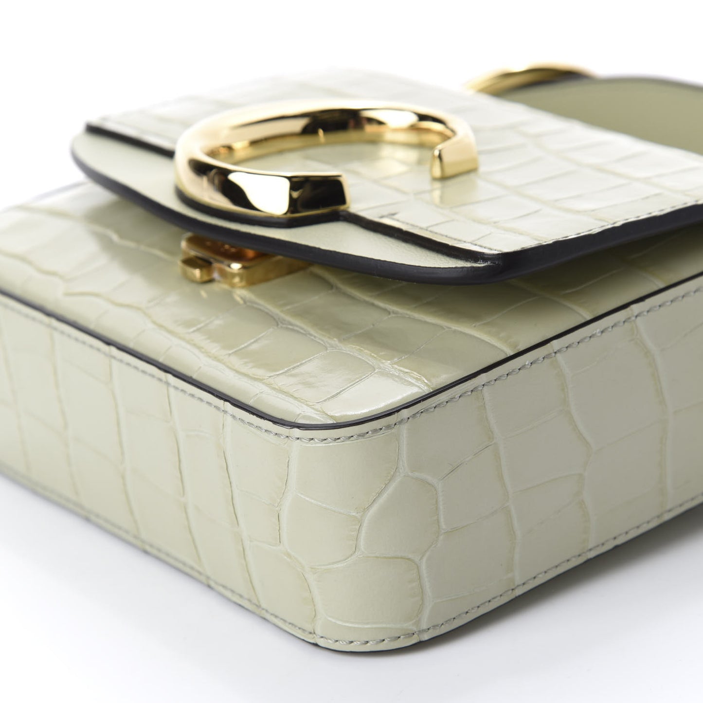 Calfskin Crocodile Embossed Mini C Double Carry Light Eucalyptus