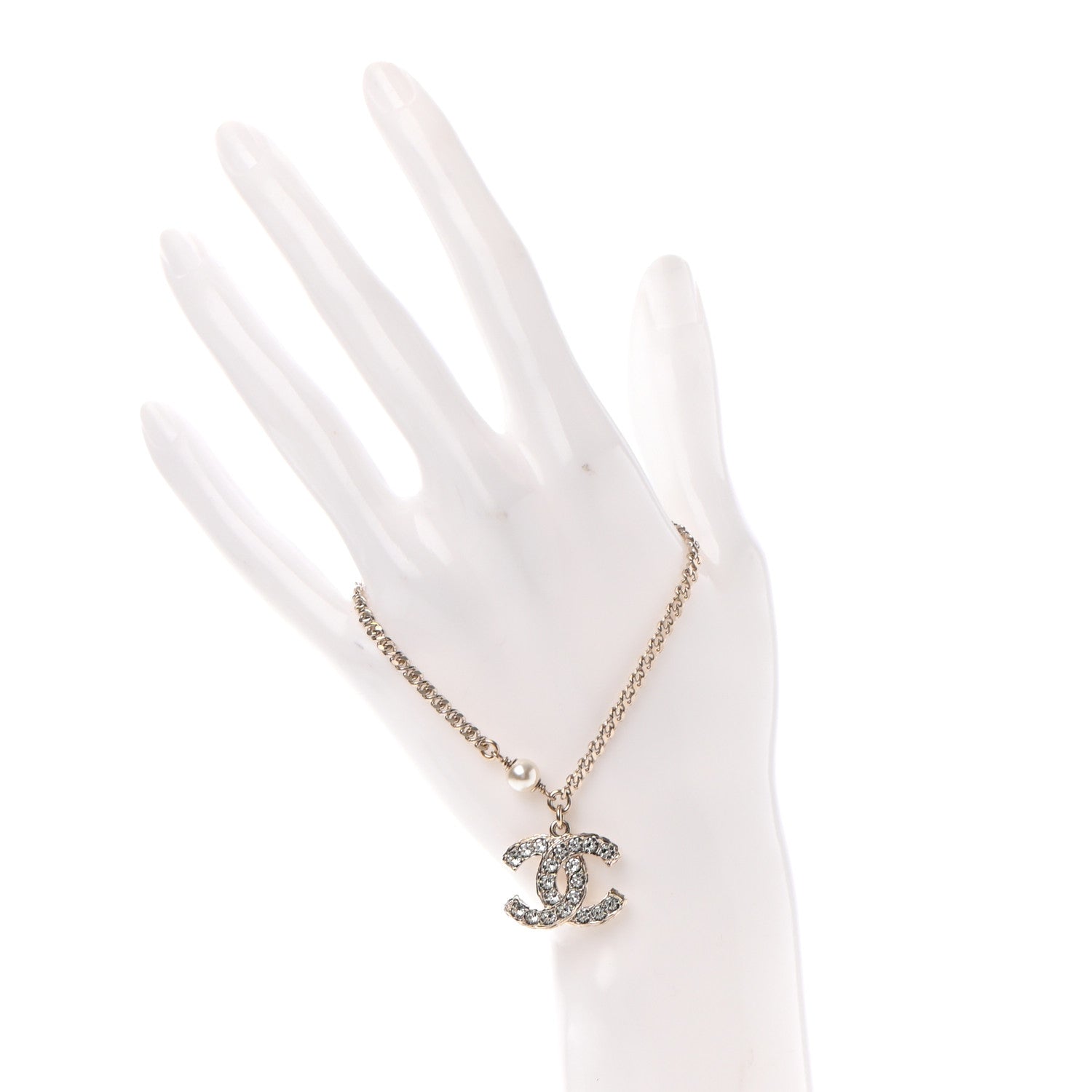 Chanel Pearl Crystal CC Bracelet Light Gold 2 of 4