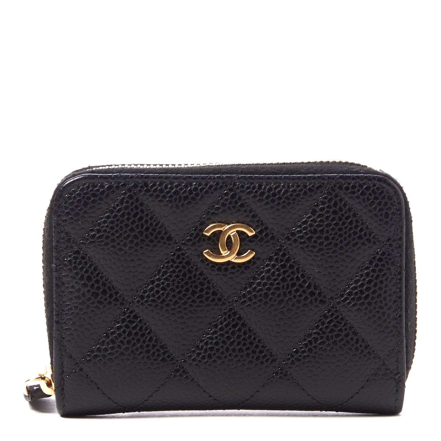 Caviar Quilted Zip Coin Purse Black