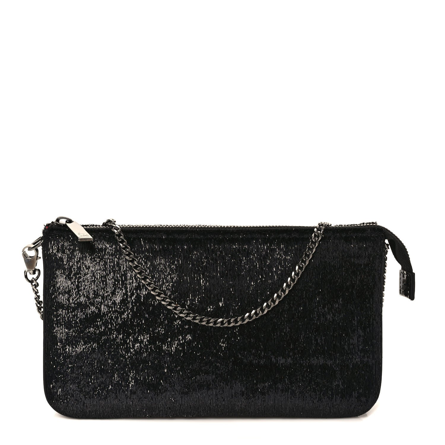 Christian Louboutin Patent Velour Loubila Chain Clutch Black 1 of 8