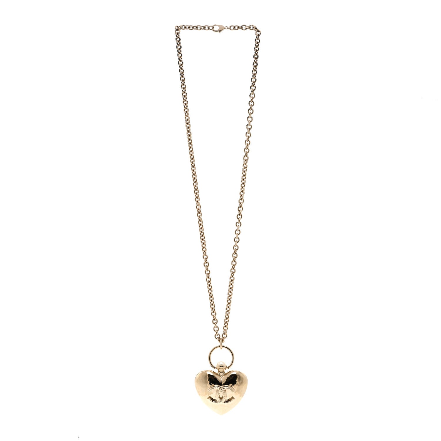 Chanel Metal CC Heart Locket Necklace Gold 3 of 5