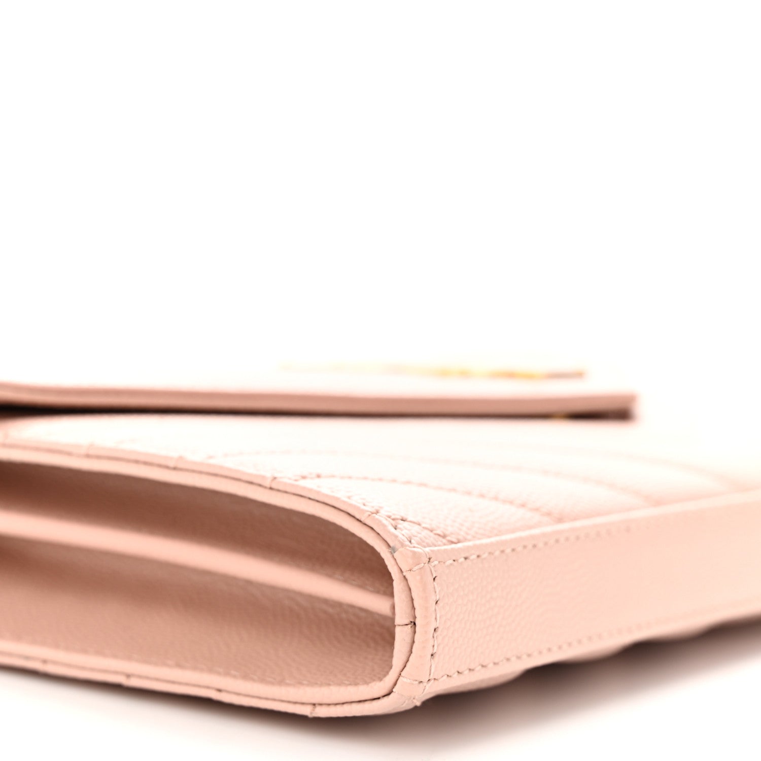 Saint Laurent Grain De Poudre Matelasse Chevron Cassandre Chain Wallet Pale Pink 9 of 11