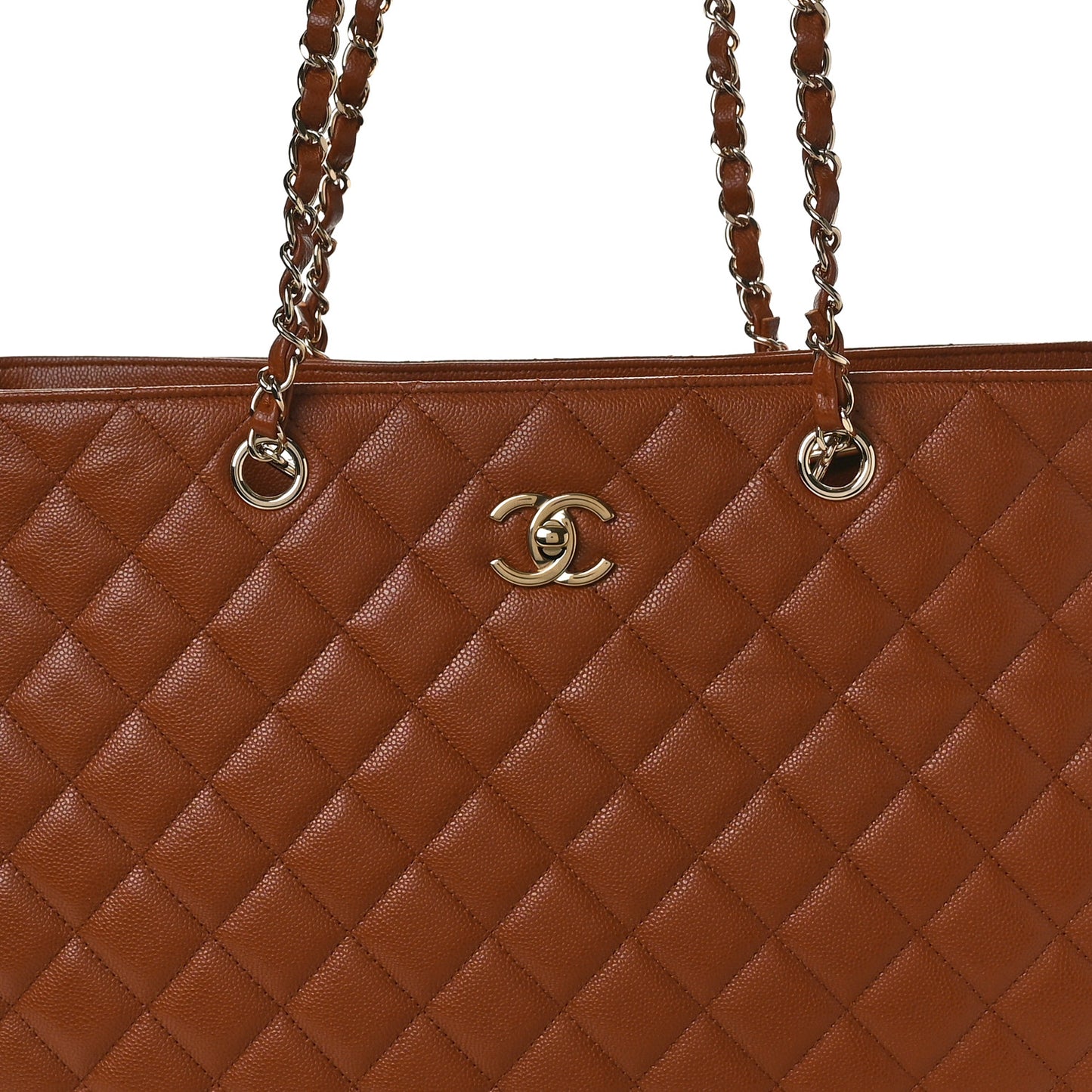 Caviar Quilted Large Classic Shopping Tote Brown