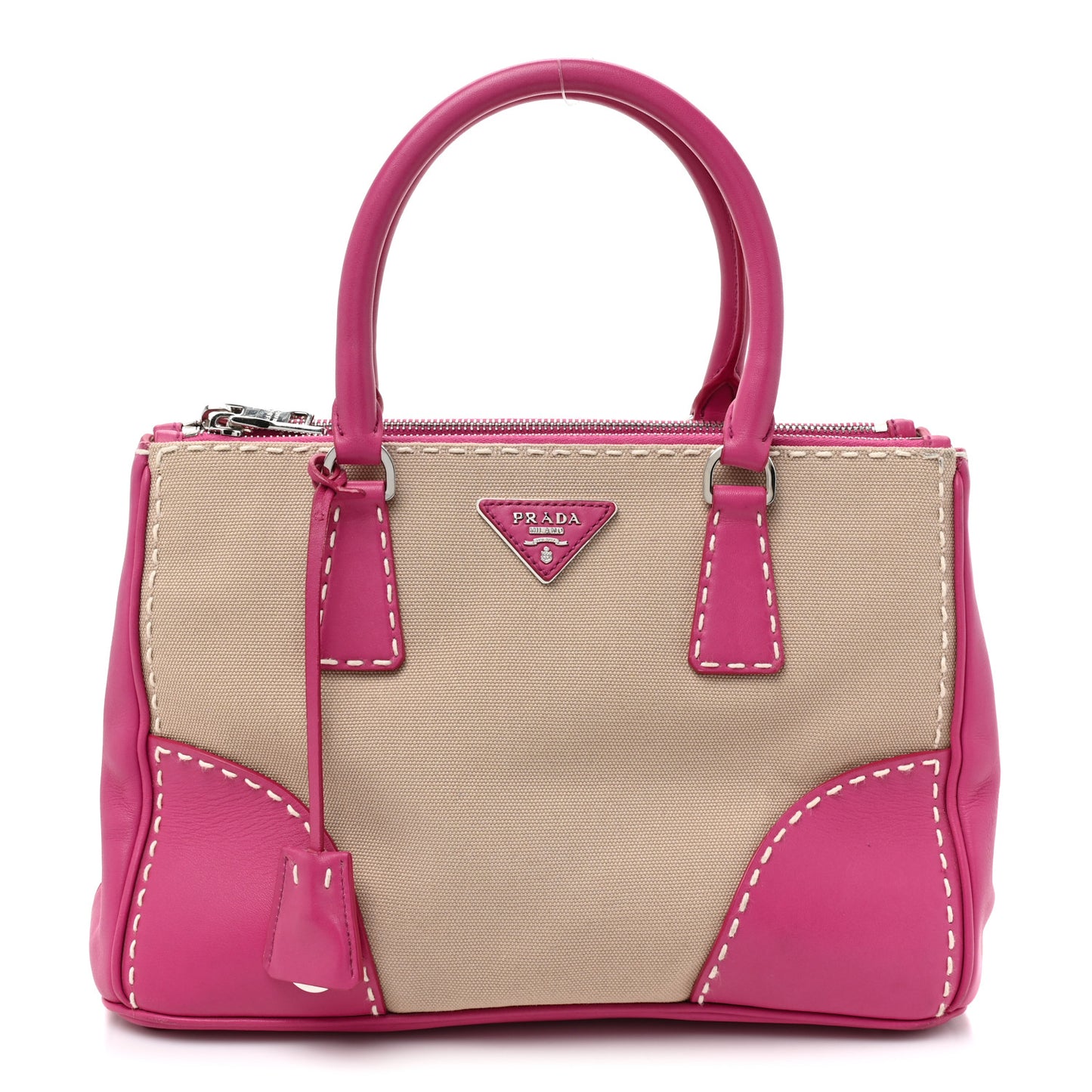 Canvas City Calf Stitched Galleria Double Zip Tote Corda Peonia