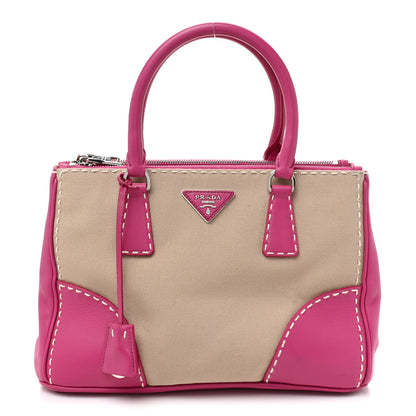 Prada Canvas City Calf Stitched Galleria Double Zip Tote Corda Peonia 1 of 17
