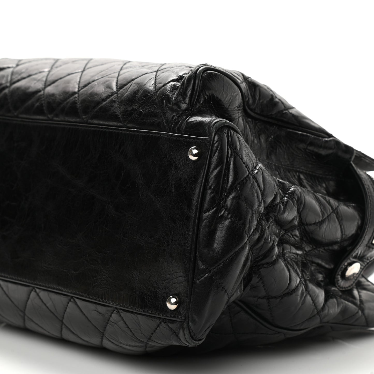 Glazed Calfskin Quilted Large New Portobello Tote Black