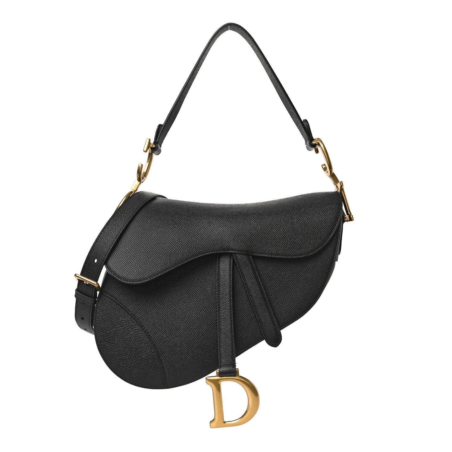 Christian Dior Grained Calfskin Saddle Bag With Strap Black 1 of 8