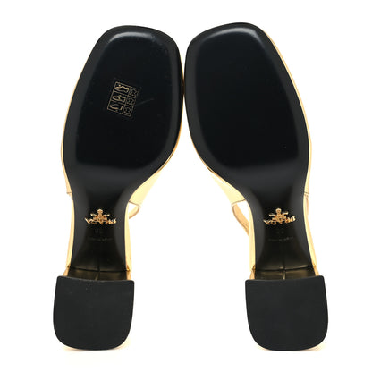 Prada Metallic Patent Triangle Logo Slingback Pumps 38 Platino 5 of 8