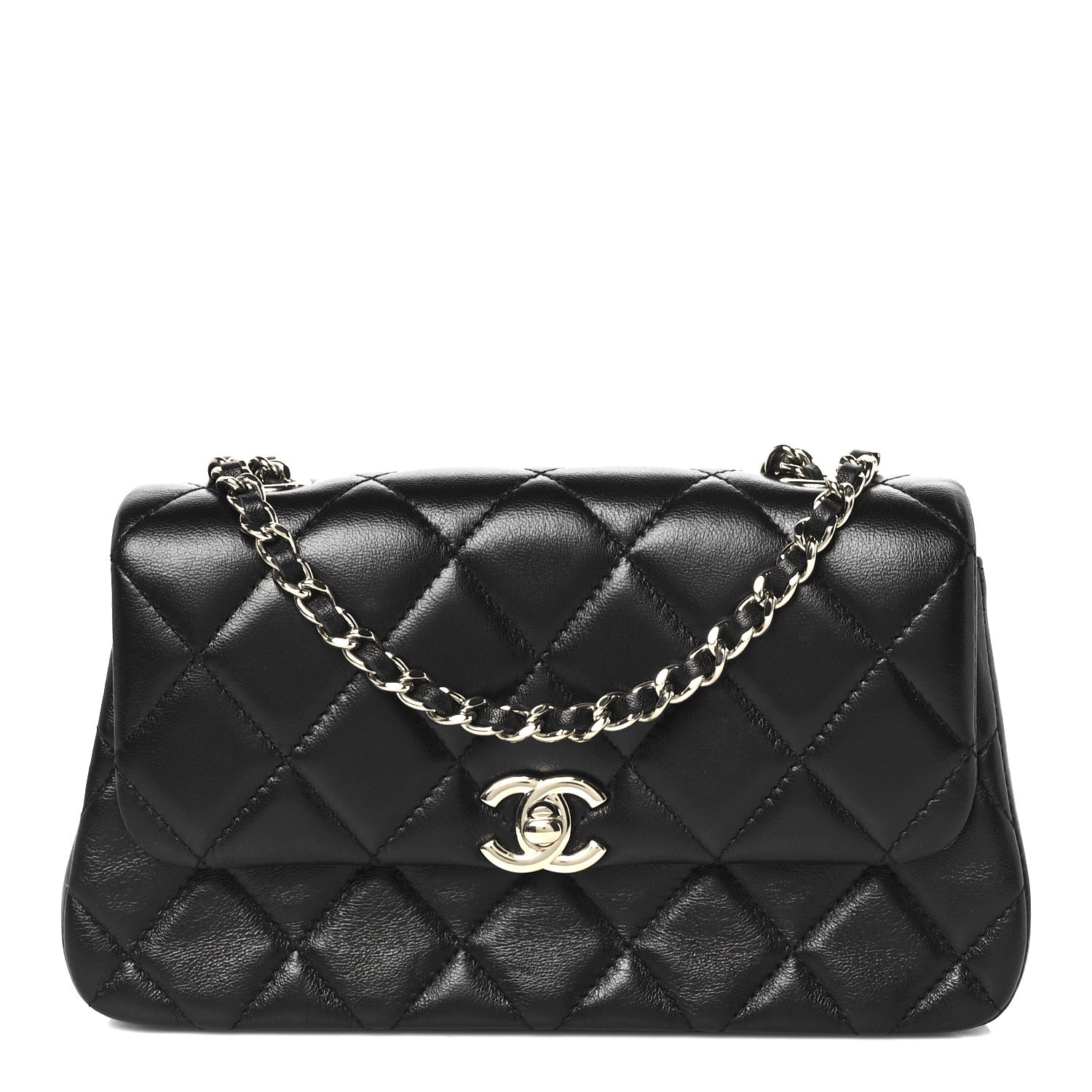 Chanel Lambskin Quilted Rectangular Phone Holder Clutch With Chain Black 1 of 11