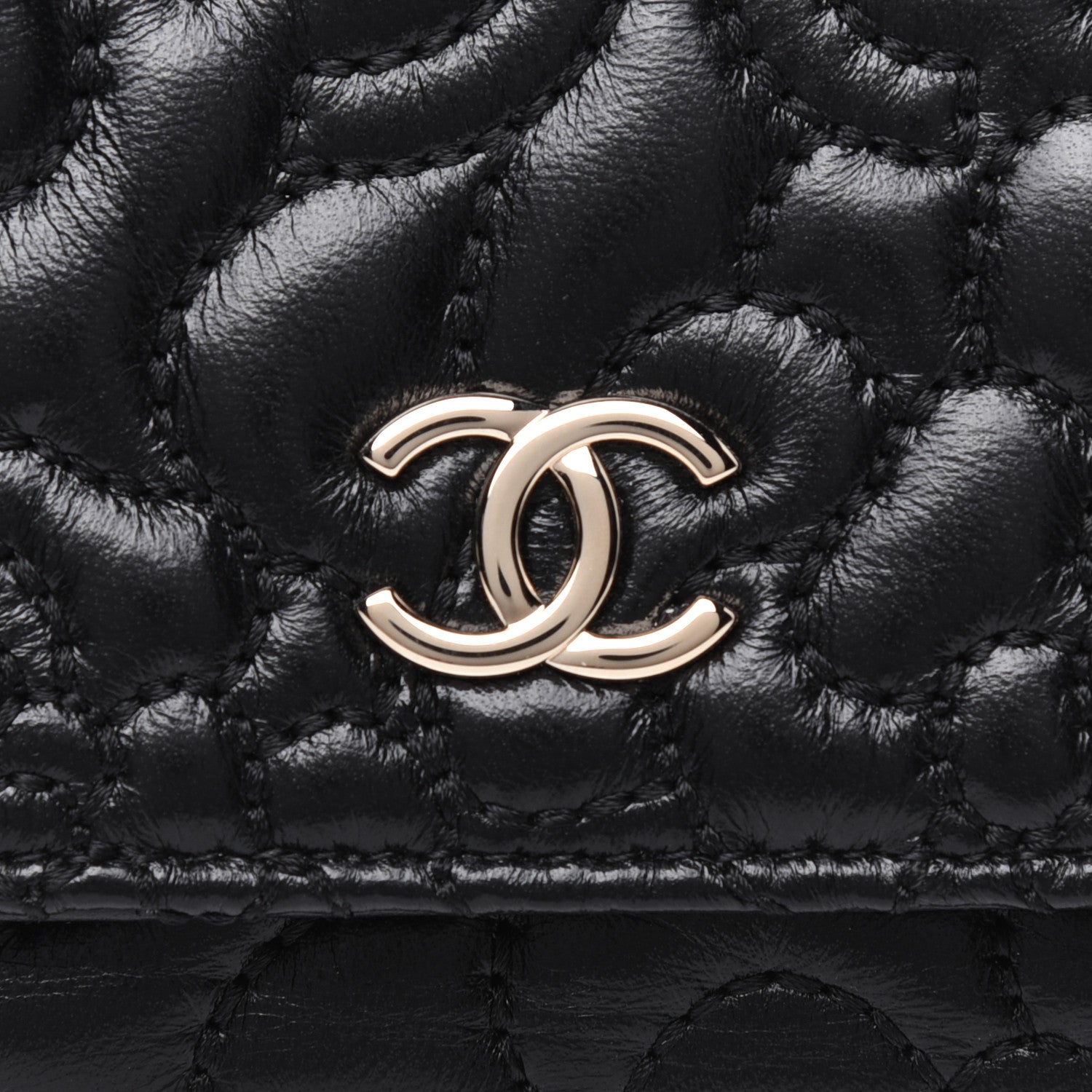 Chanel Lambskin Camellia Embossed Small Double Wallet Black 13 of 13