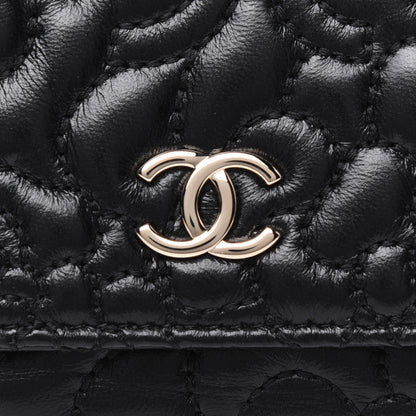 Chanel Lambskin Camellia Embossed Small Double Wallet Black 13 of 13