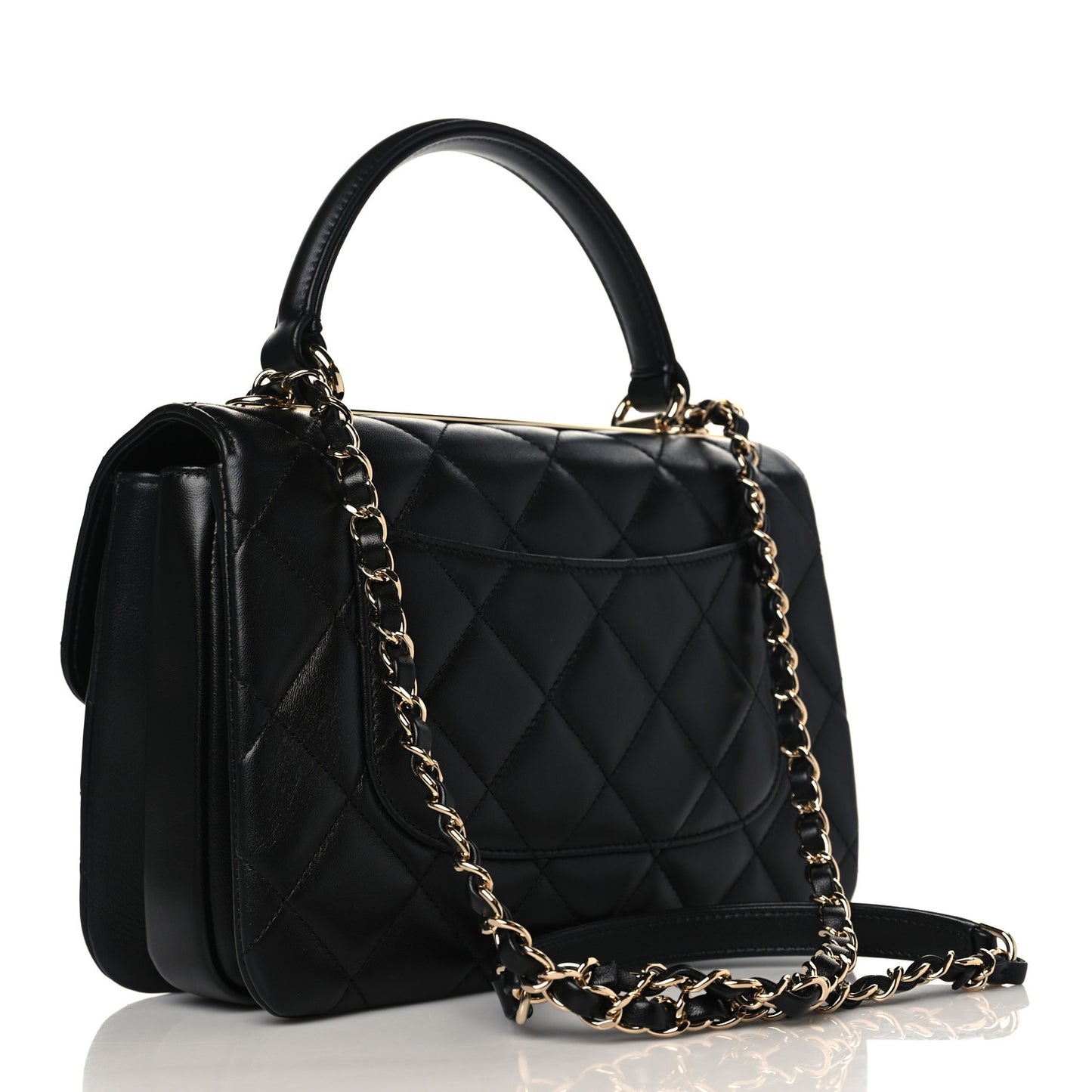Lambskin Quilted Small Trendy CC Dual Handle Flap Bag Black