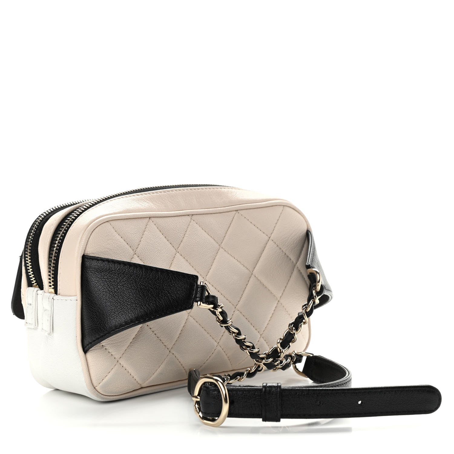Chanel Goatskin Quilted Waist Bag Beige White Black 4 of 17