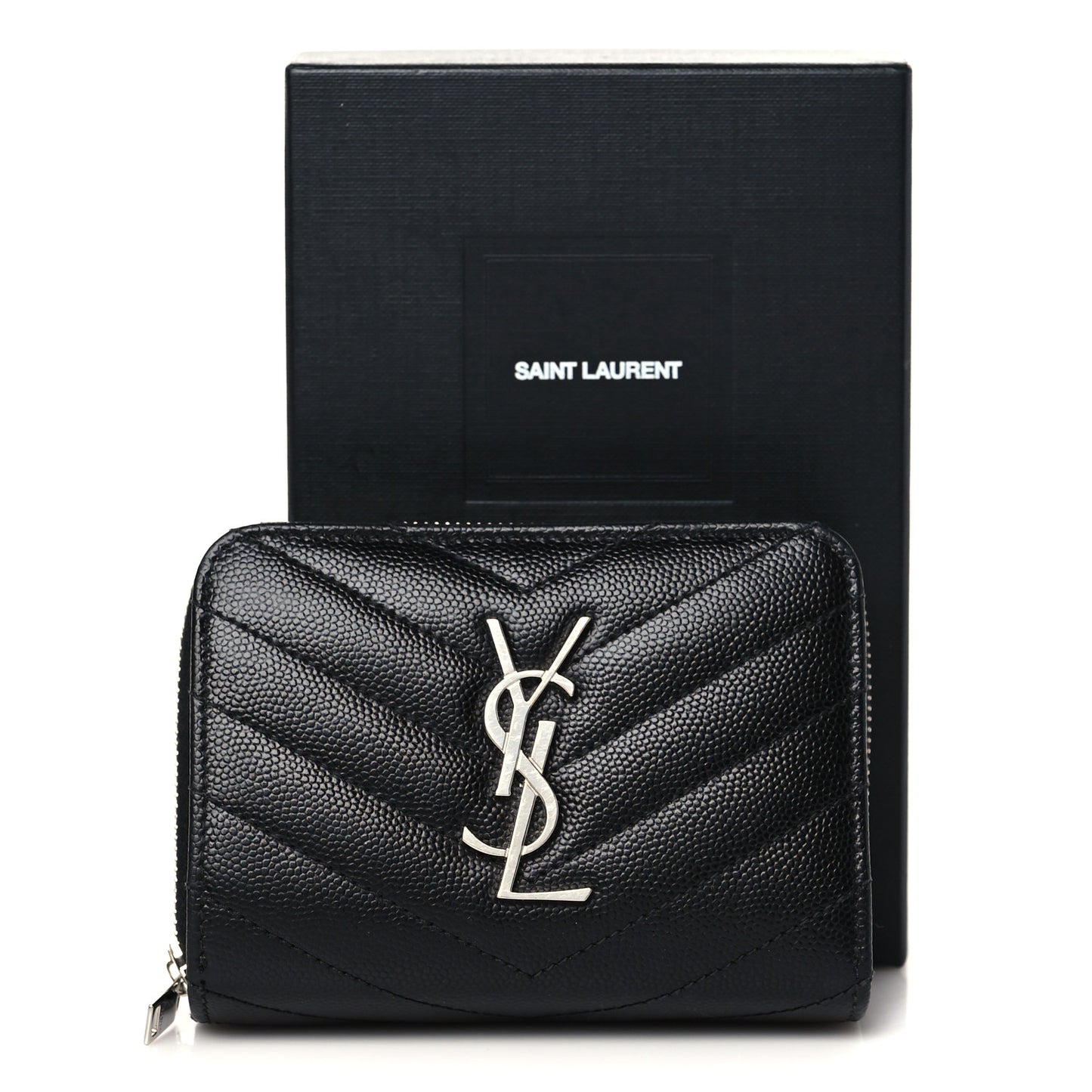 Grain De Poudre Matelasse Chevron Monogram Compact Zip Around Wallet Black