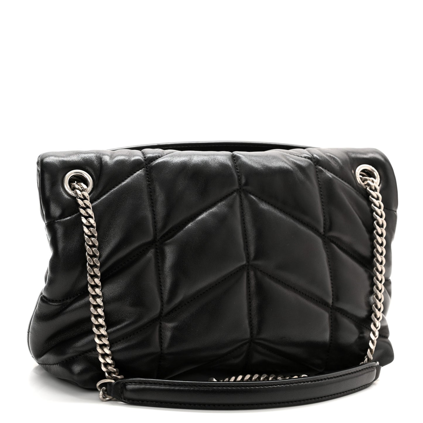 Lambskin Quilted Small Loulou Puffer Monogram Chain Satchel Black