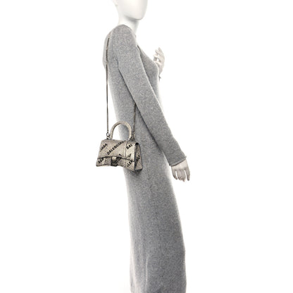Balenciaga Strass Suede Allover Logo Hourglass Top Handle Bag XS with Chain Silver Black 2 of 9