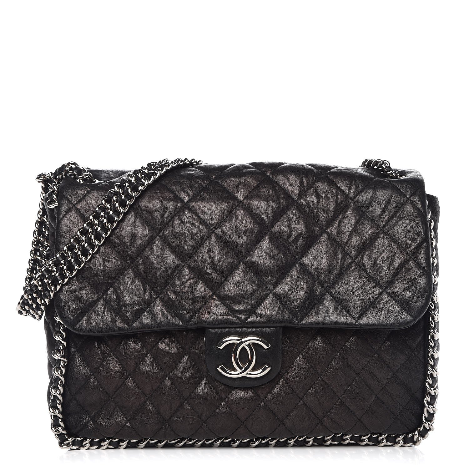 Chanel Washed Lambskin Quilted Maxi Chain Around Flap Black 1 of 10