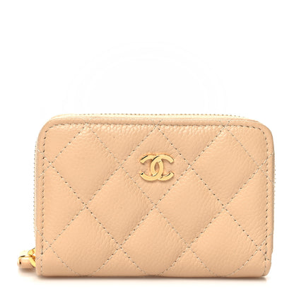 Chanel Caviar Quilted Zip Around Coin Purse Beige 1 of 8
