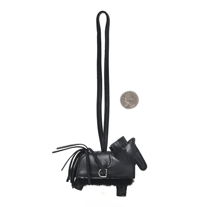 Hermes Milo Lambskin Merinos Wool Grigri Rodeo Robeo Plush Bag Charm PM Black 2 of 4