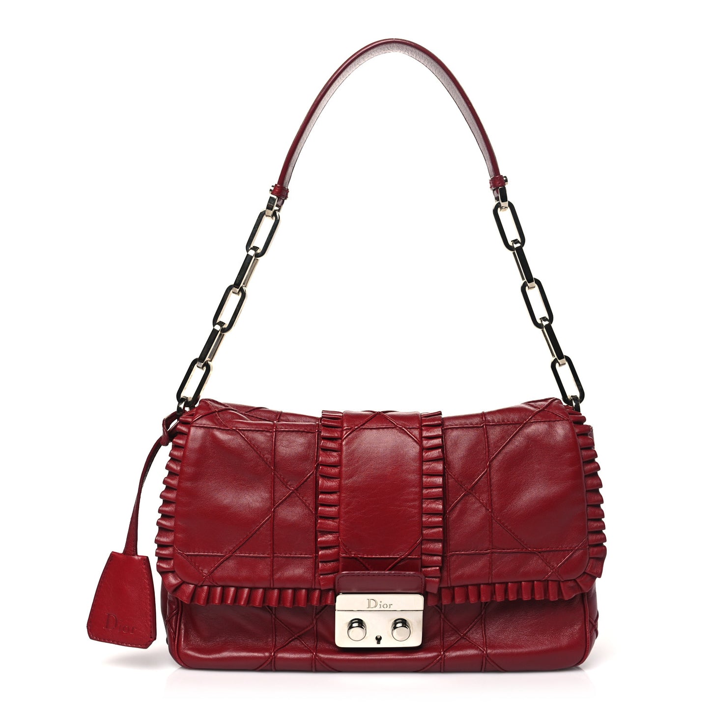 Lambskin Cannage Ruffle New Lock Flap Red