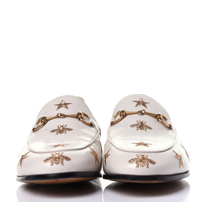 Gucci Goatskin Bee Star Embroidered Womens Jordaan Loafers 39 Mystic White 2 of 11