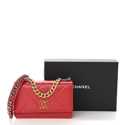 Chanel Goatskin Quilted Chanel 19 Wallet On Chain WOC Red 13 of 13