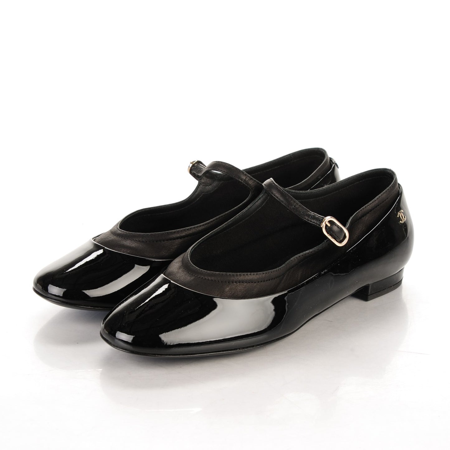 Patent Calfskin Mary Jane Ballerina Flats 38.5 Black