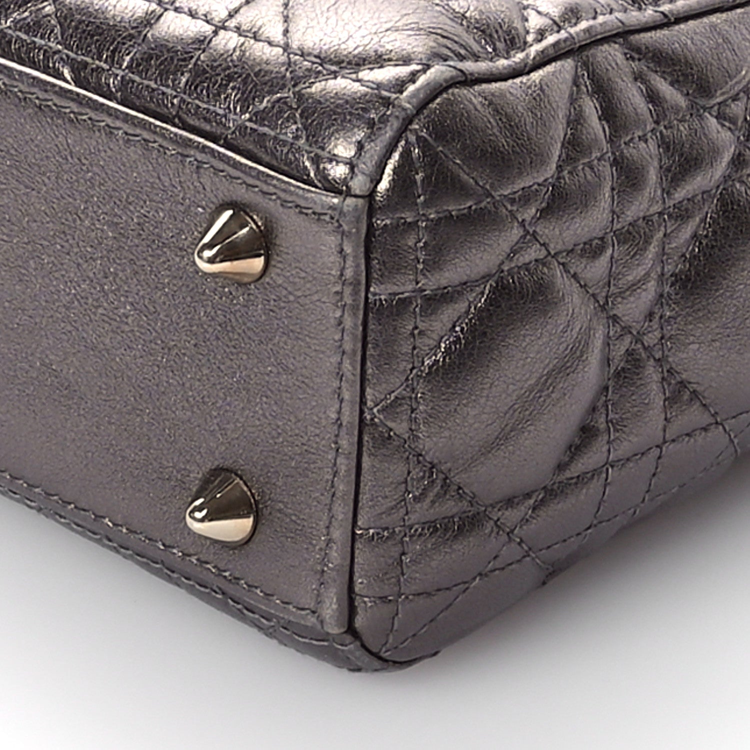 Christian Dior Metallic Grained Calfskin Cannage Small Lady Dior Gunmetal 10 of 11