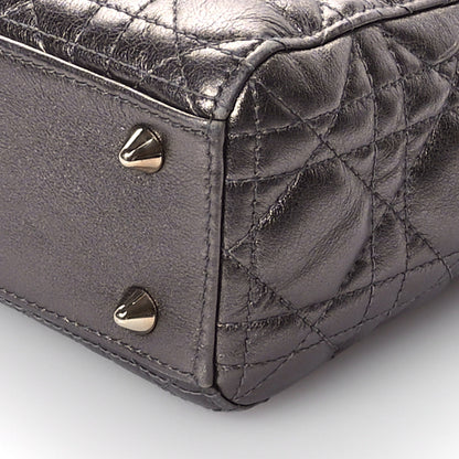 Christian Dior Metallic Grained Calfskin Cannage Small Lady Dior Gunmetal 10 of 11