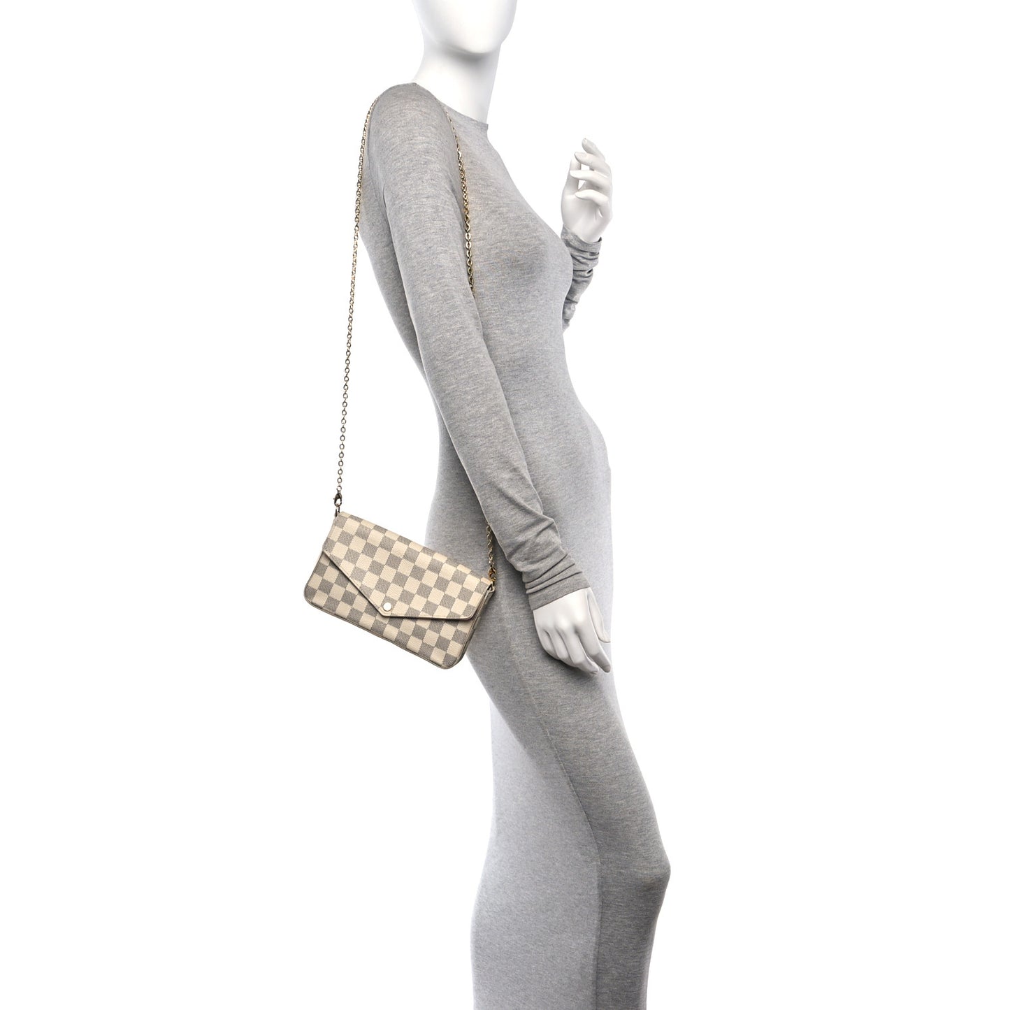 Damier Azur Pochette Felicie Chain Wallet Rose Ballerine