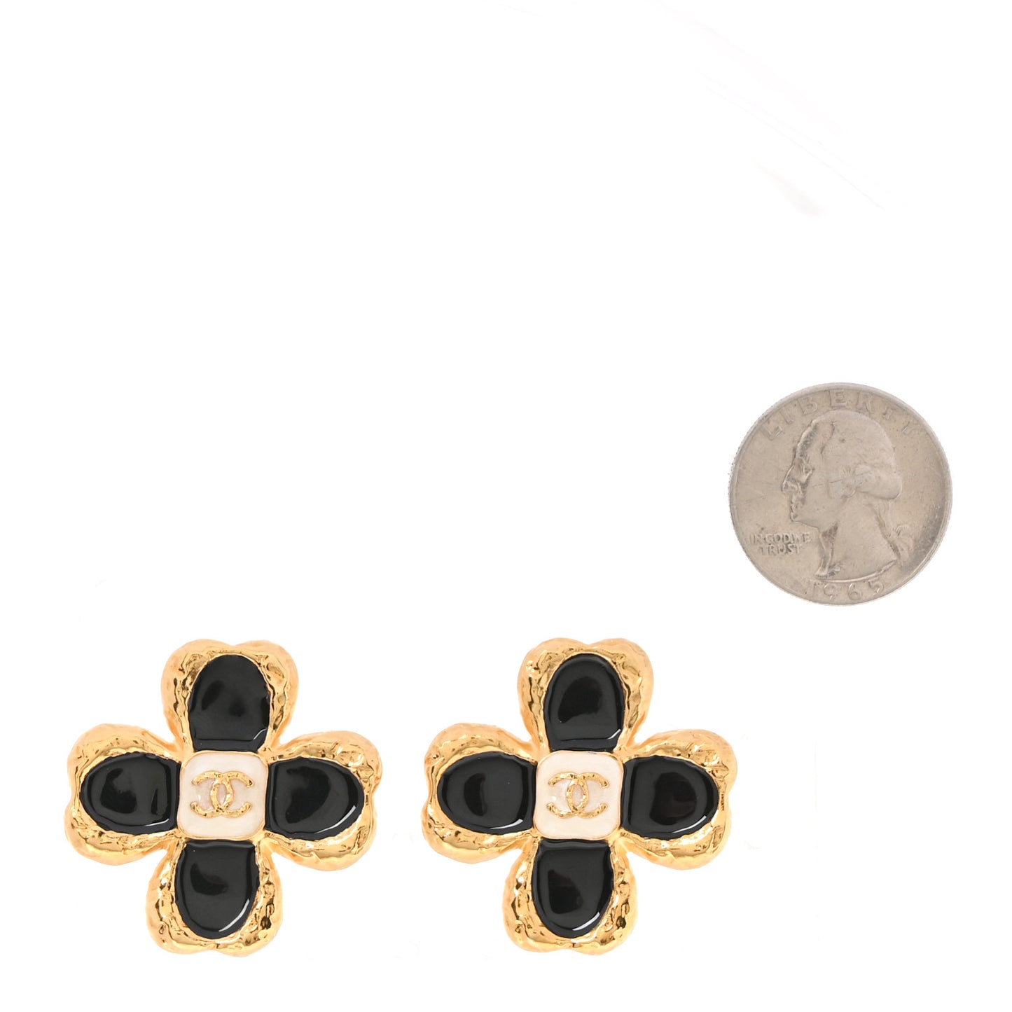 Resin Metal Glass CC Clover Earrings Gold Black White