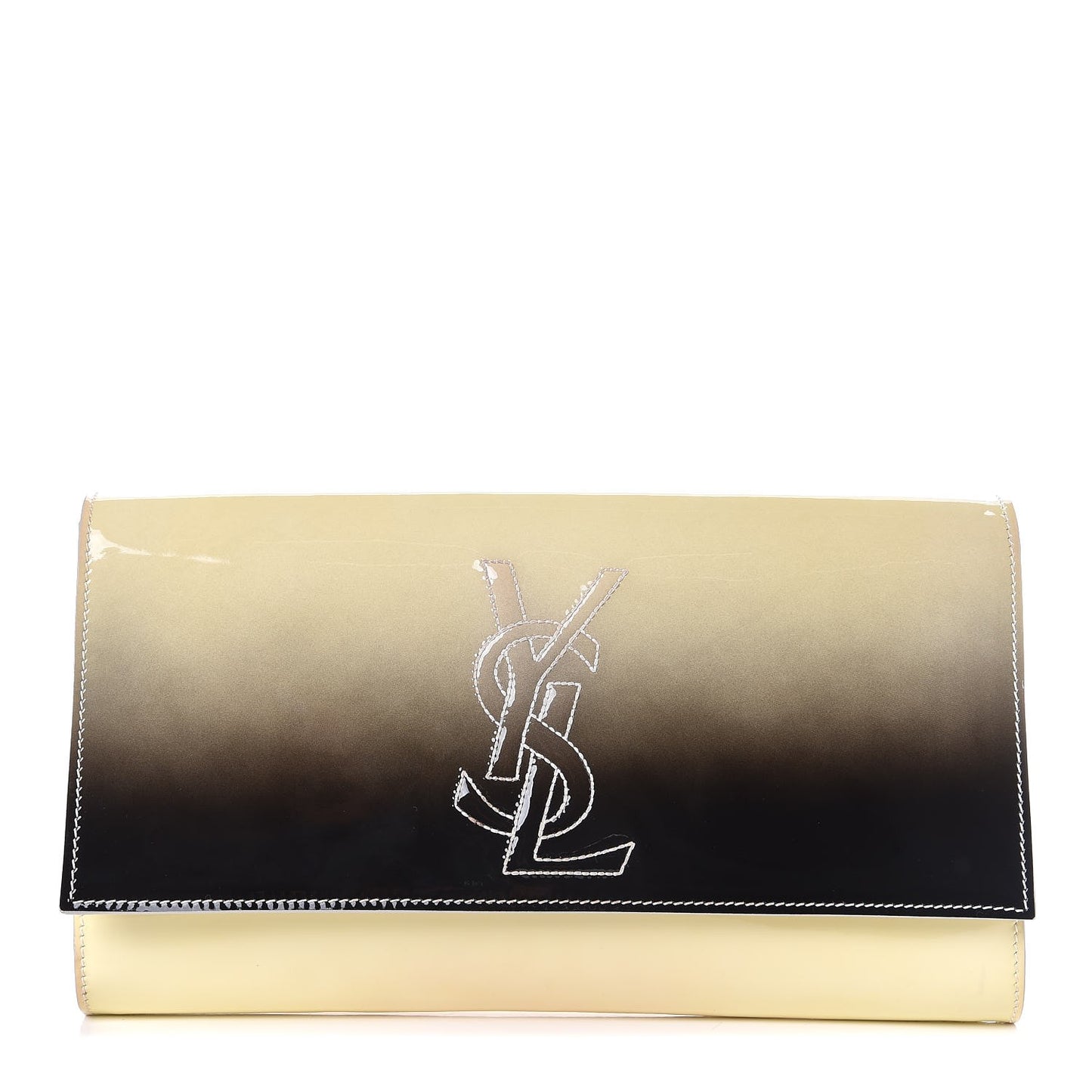 Patent Calfskin Ombre Monogram Large Belle De Jour Clutch Ivory Black
