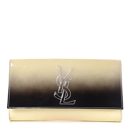 Saint Laurent Patent Calfskin Ombre Monogram Large Belle De Jour Clutch Ivory Black 1 of 10
