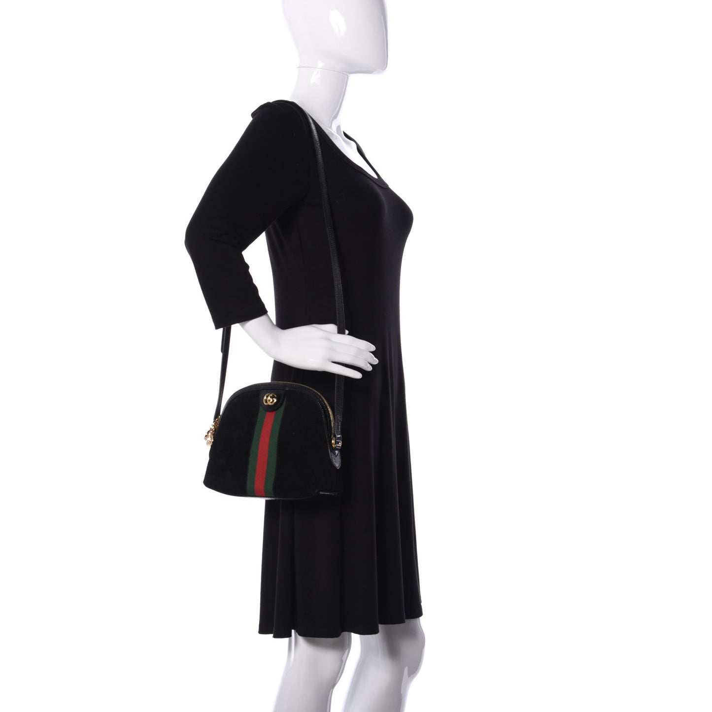 Suede Patent Web GG Small Ophidia Dome Shoulder Bag Black