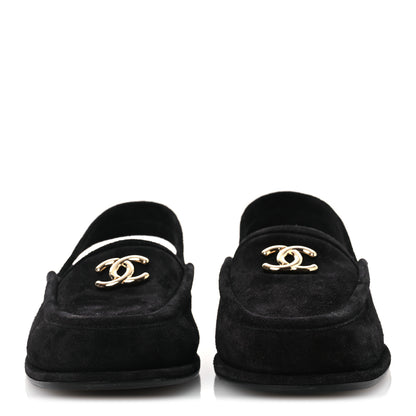 Chanel Suede Calfskin CC Slingback Loafers 37.5 Black 3 of 11