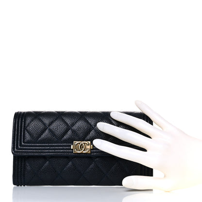 Chanel Caviar Quilted Large Boy Gusset Flap Wallet Blue 2 of 20
