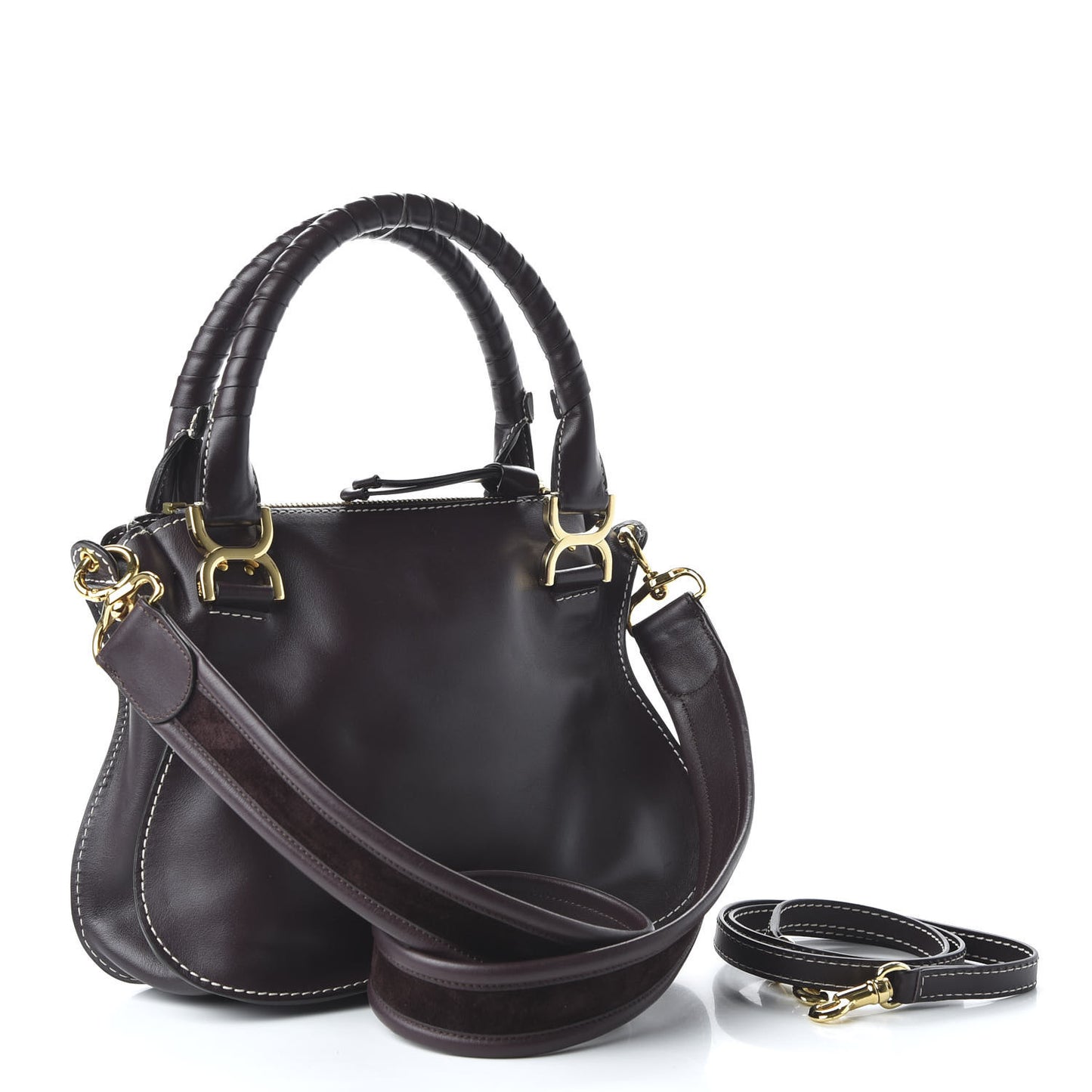 Smooth Calfskin Small Marcie Satchel Black Raisin