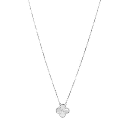 Van Cleef & Arpels 18K White Gold Guilloche Vintage Alhambra Pendant Necklace 1 of 5