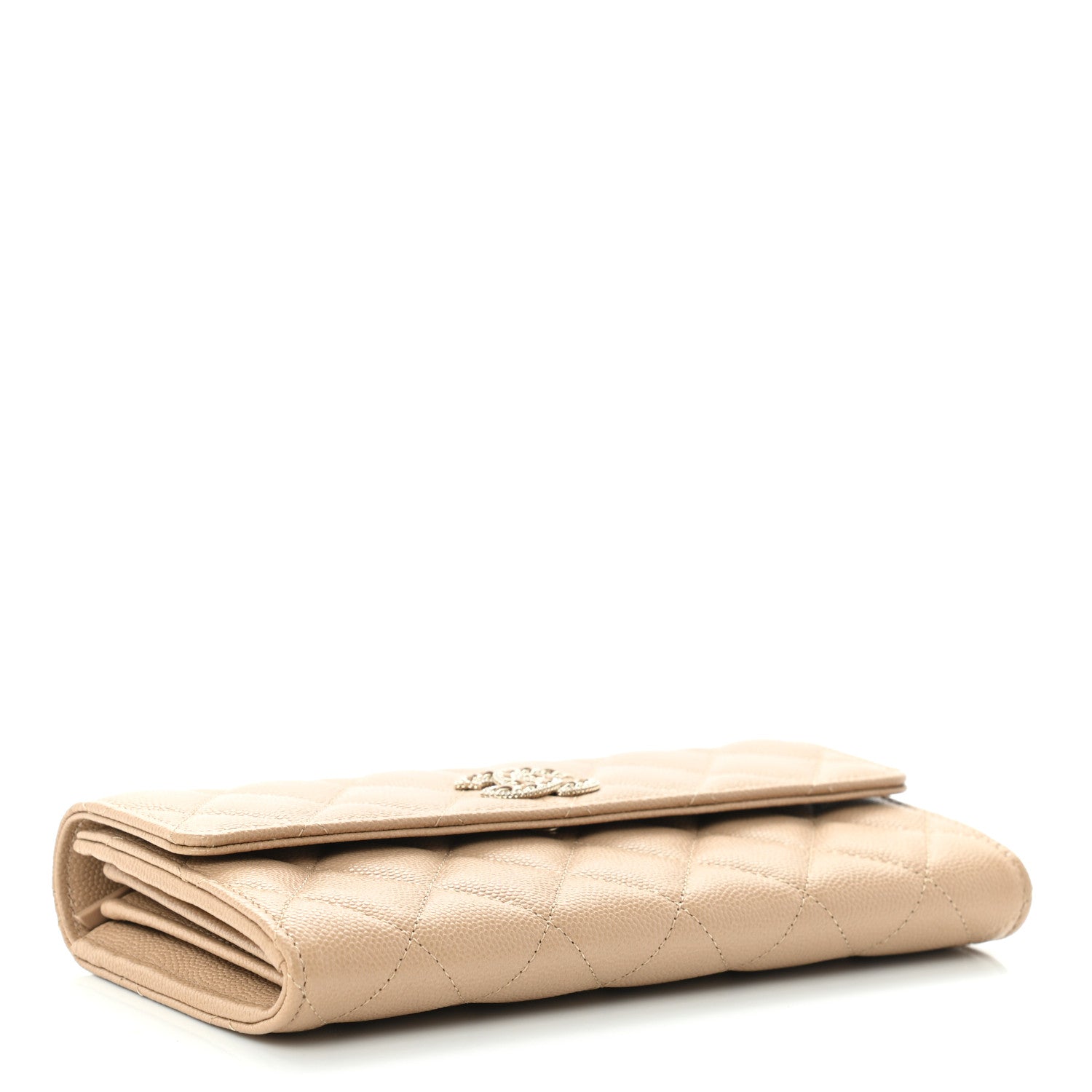 Chanel Caviar Quilted Crystal CC Large Gusset Flap Wallet Beige 4 of 12