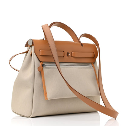 Hermes Military Toile Vache Hunter Herbag Zip Retourne 31 PM Beton Naturel 4 of 10