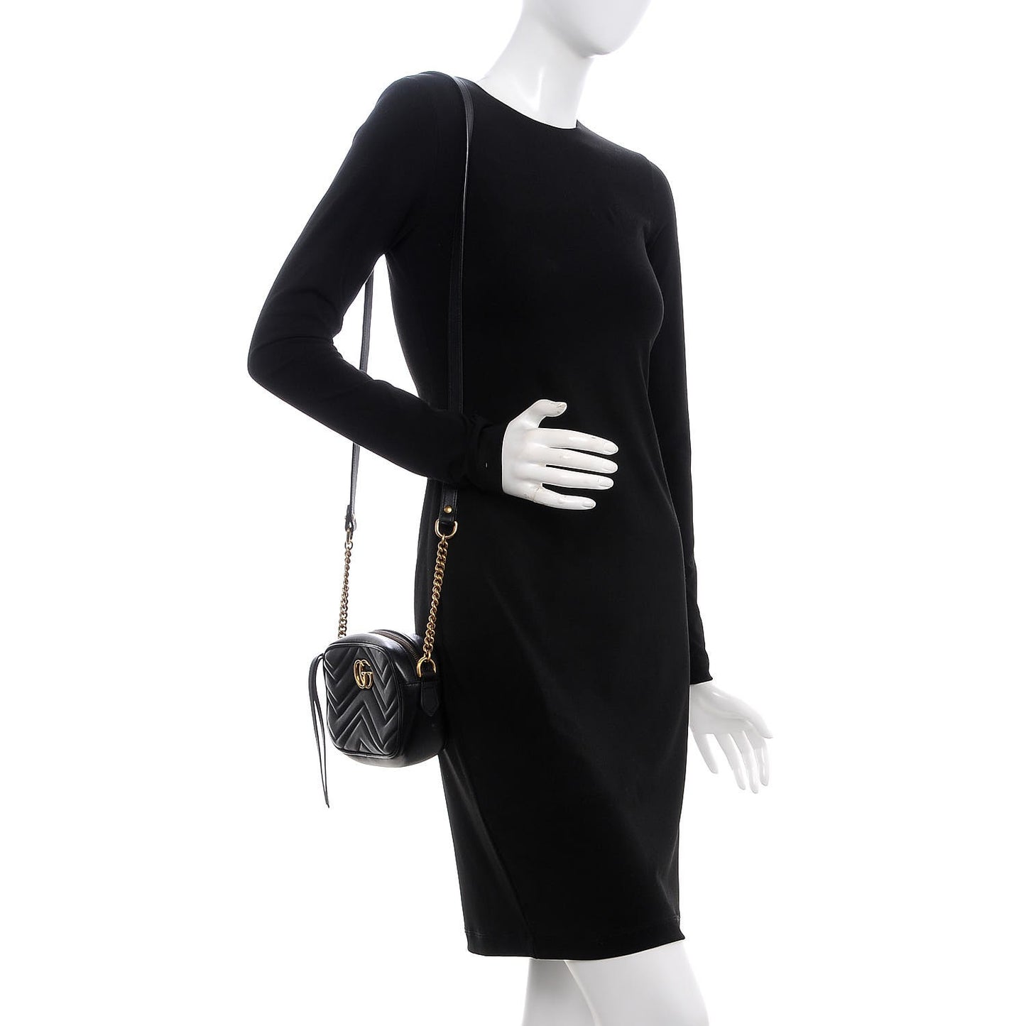 Calfskin Matelasse Mini GG Marmont Chain Shoulder Bag Black