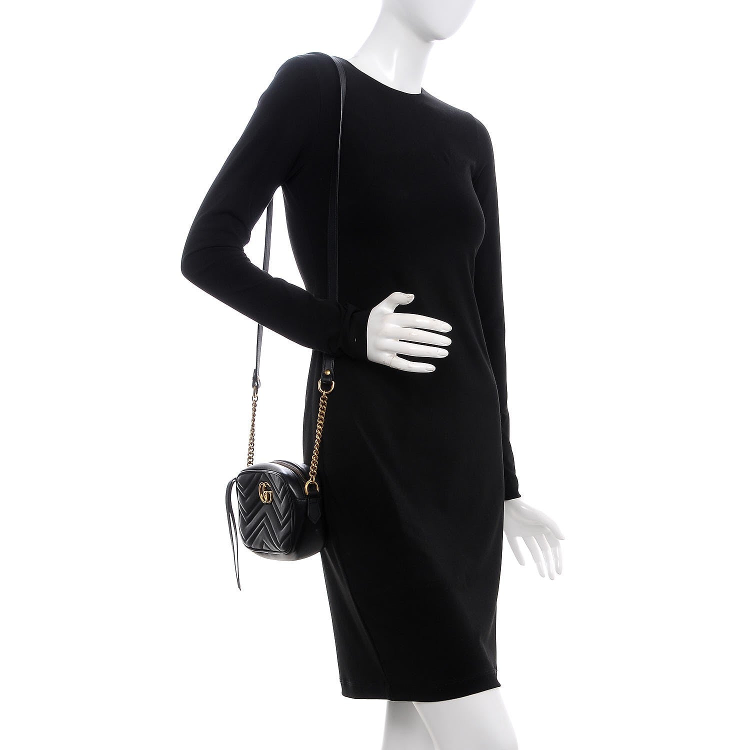 Gucci Calfskin Matelasse Mini GG Marmont Chain Shoulder Bag Black 2 of 7