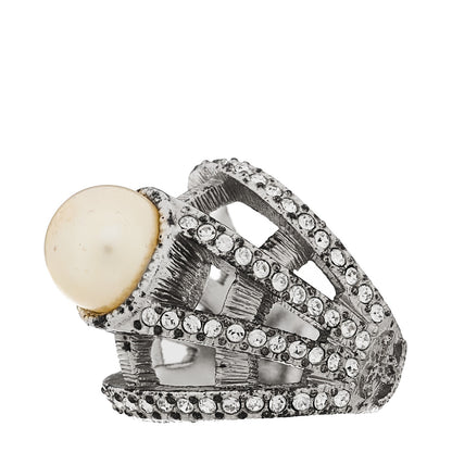 Chanel Pearl Crystal Ring 54 7 Silver 3 of 5