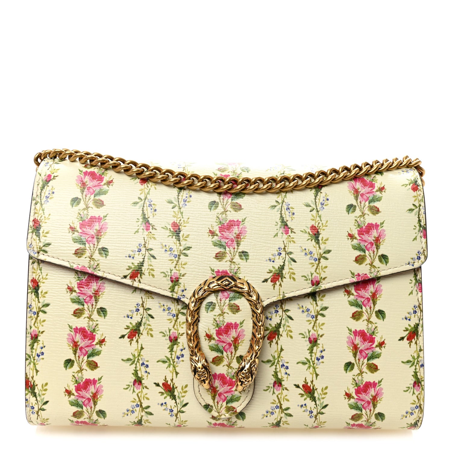 Gucci Calfskin Floral Print Mini Dionysus Chain Wallet Ivory Pink 1 of 10