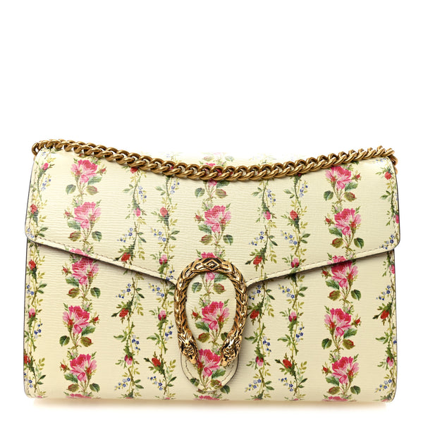 最終値下げ❗️GUCCI フラワープリント ケース Gucci Calfskin Floral Print Mini Dionysus Chain Wallet Ivory Pink