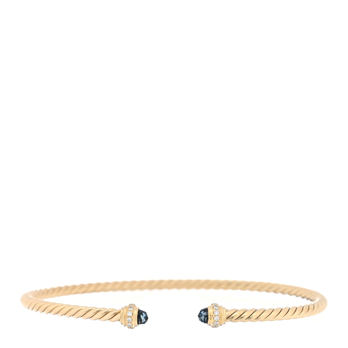 18K Yellow Gold Diamond Hampton Blue Topaz 3mm Cablespira Bracelet