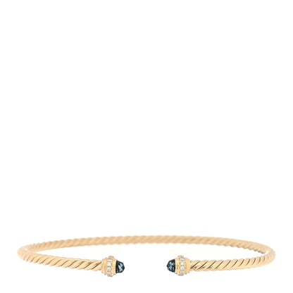 David Yurman 18K Yellow Gold Diamond Hampton Blue Topaz 3mm Cablespira Bracelet 1 of 3