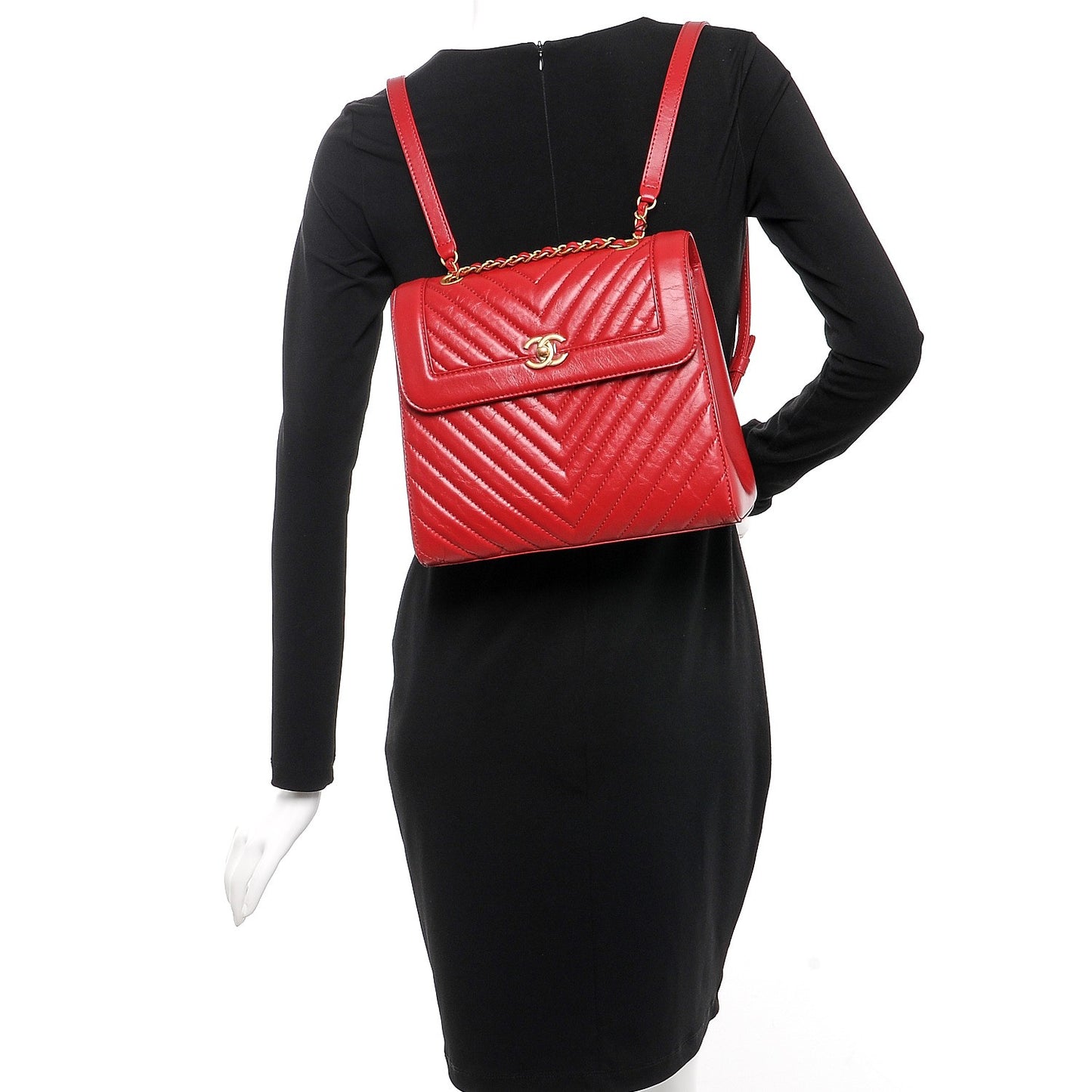 Aged Calfskin Quilted Backpack Red