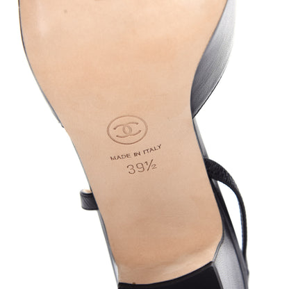Chanel Goatskin Grosgrain Cap Toe CC Slingback Sandals 39.5 Black 9 of 11